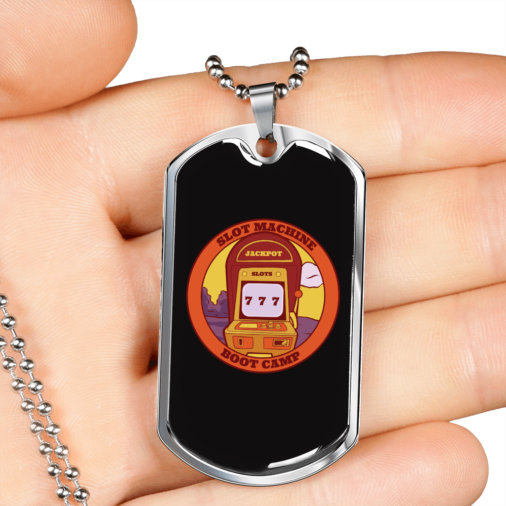 Slot Machine Gambler Necklace Stainless Steel or 18k Gold Dog Tag 24-Express Your Love Gifts