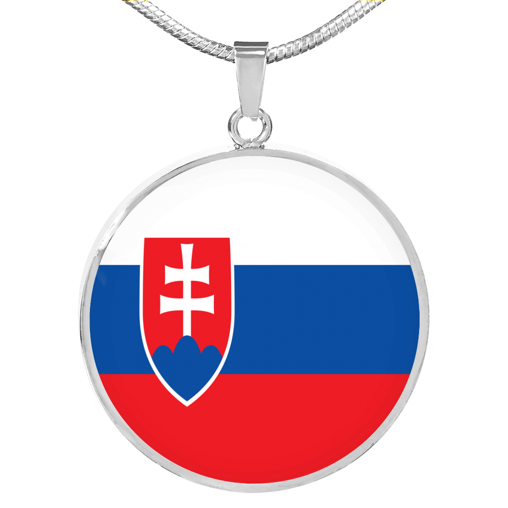 Slovakia Flag Necklace Circle Pendant Stainless Steel or 18k Gold 18-22"-Express Your Love Gifts