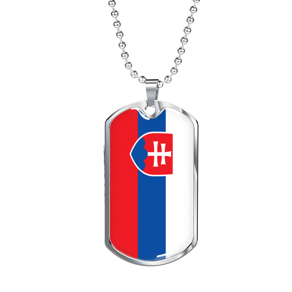 Slovakia Flag Necklace Stainless Steel or 18k Gold Dog Tag 24" Chain-Express Your Love Gifts