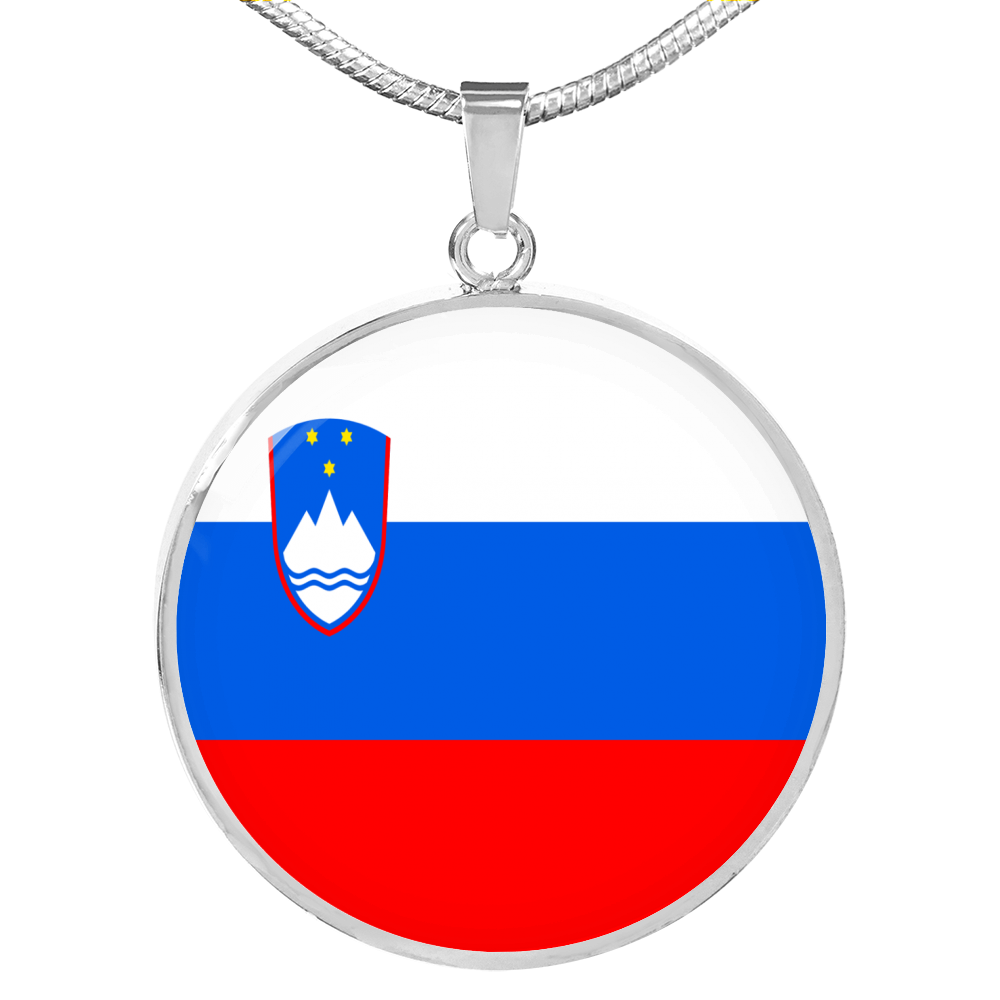 Slovenia Flag Necklace Circle Pendant Stainless Steel or 18k Gold 18-22"-Express Your Love Gifts