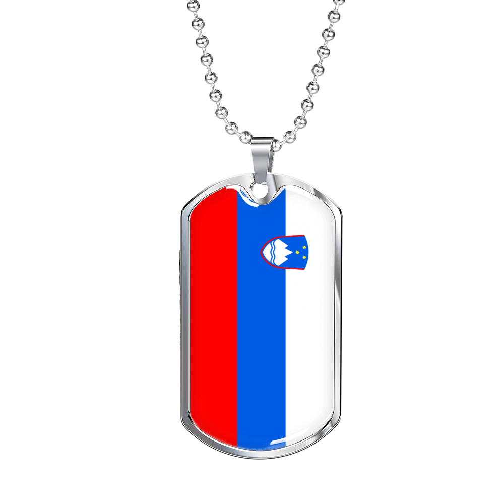 Slovenia Flag Necklace Stainless Steel or 18k Gold Dog Tag 24" Chain-Express Your Love Gifts