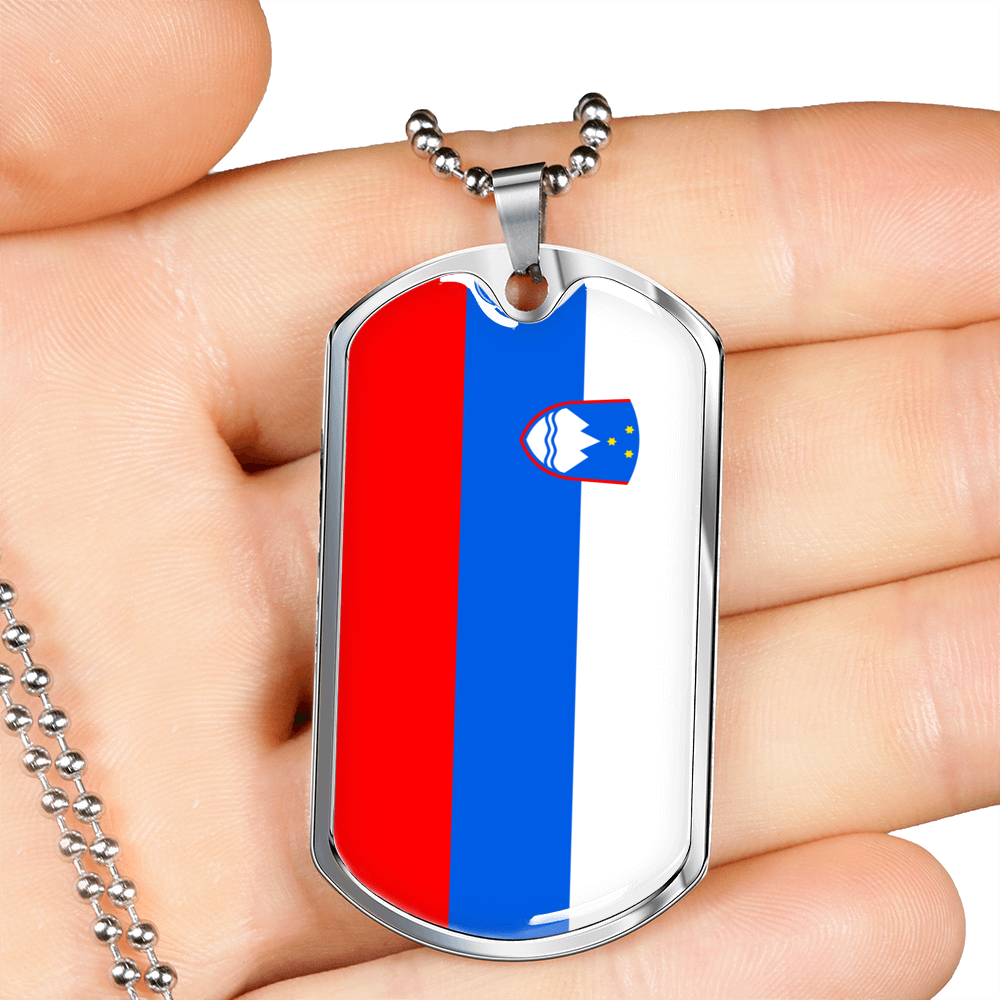 Slovenia Flag Necklace Stainless Steel or 18k Gold Dog Tag 24" Chain-Express Your Love Gifts