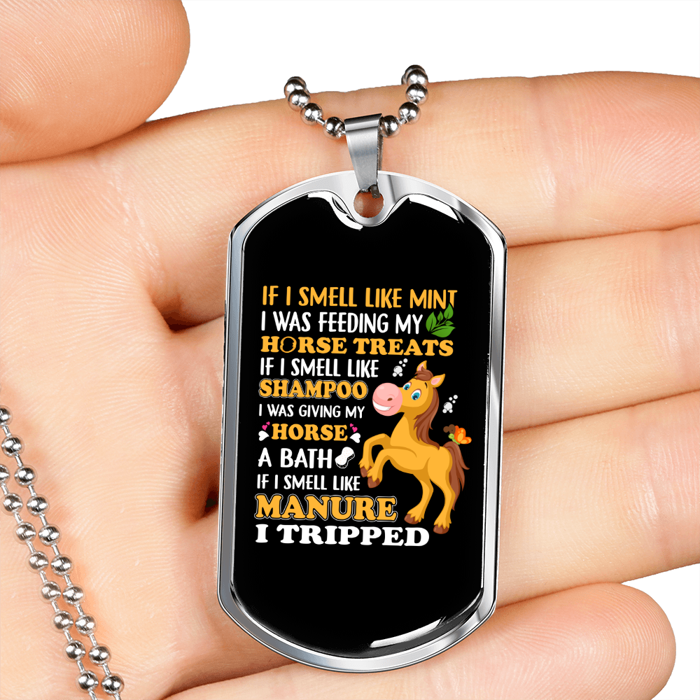 Smell Like Mint Horse Necklace Stainless Steel or 18k Gold Dog Tag 24" Chain-Express Your Love Gifts