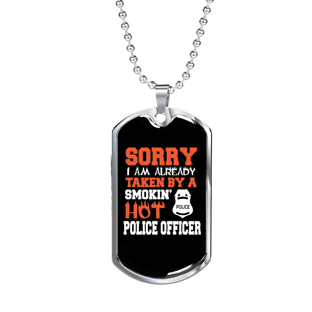 Smokin' Hot Police Officer Necklace Stainless Steel or 18k Gold Dog Tag 24"-Express Your Love Gifts