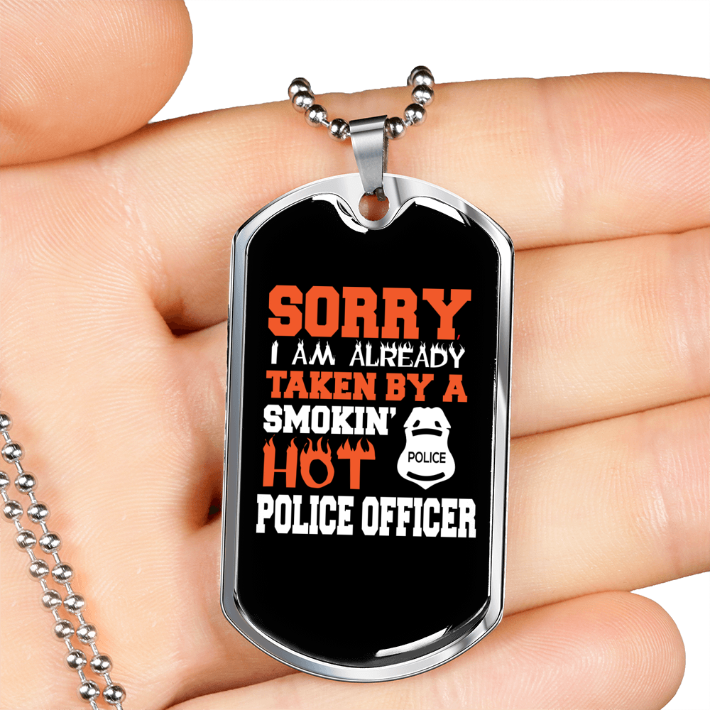 Smokin' Hot Police Officer Necklace Stainless Steel or 18k Gold Dog Tag 24"-Express Your Love Gifts