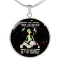 Smoking Alien Circle UFO Alien Fan Necklace Stainless Steel or 18k Gold 18-22"-Express Your Love Gifts
