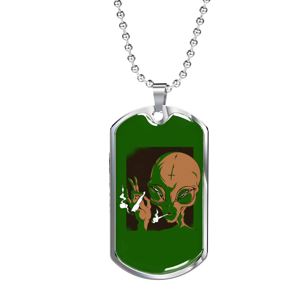 Smoking Alien Necklace UFO Alien Fan Gift Stainless Steel or 18k Gold Dog Tag 24" Chain-Express Your Love Gifts