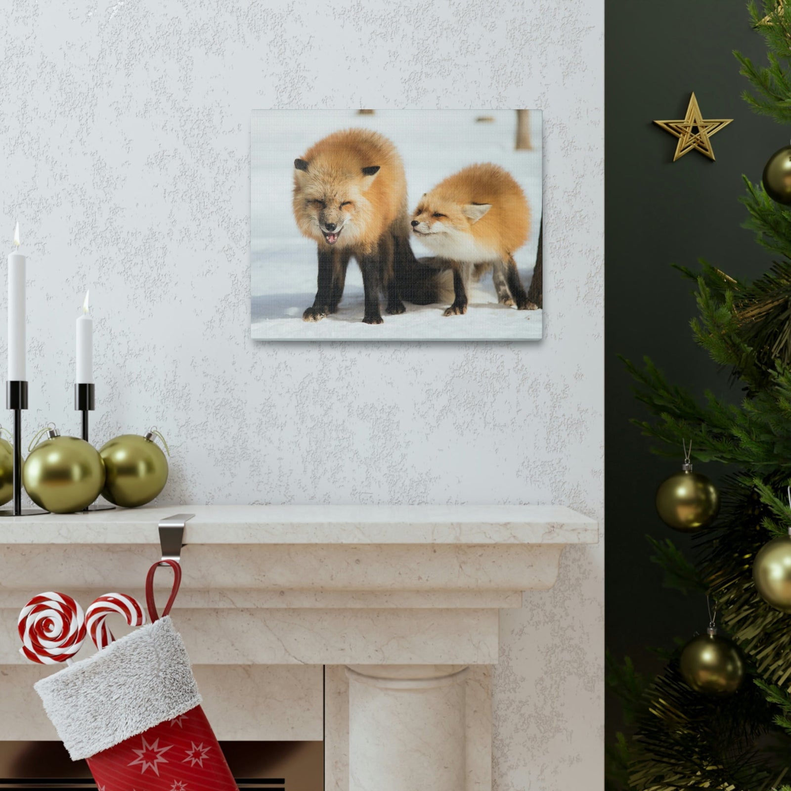 Scripture Walls Snow Fox Couple Snow Fox Couple Print Animal Wall Art Wildlife Canvas Prints Wall Art Ready to Hang Unframed-Express Your Love Gifts