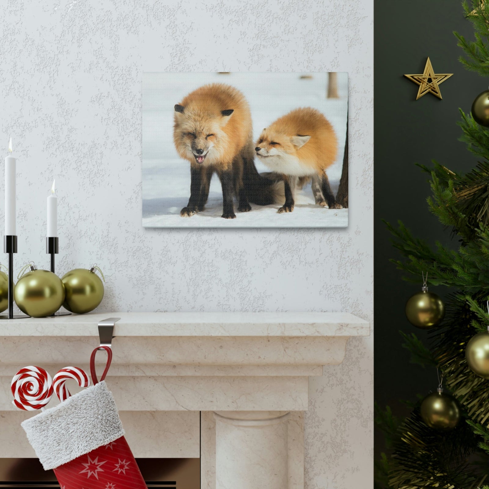 Scripture Walls Snow Fox Couple Snow Fox Couple Print Animal Wall Art Wildlife Canvas Prints Wall Art Ready to Hang Unframed-Express Your Love Gifts