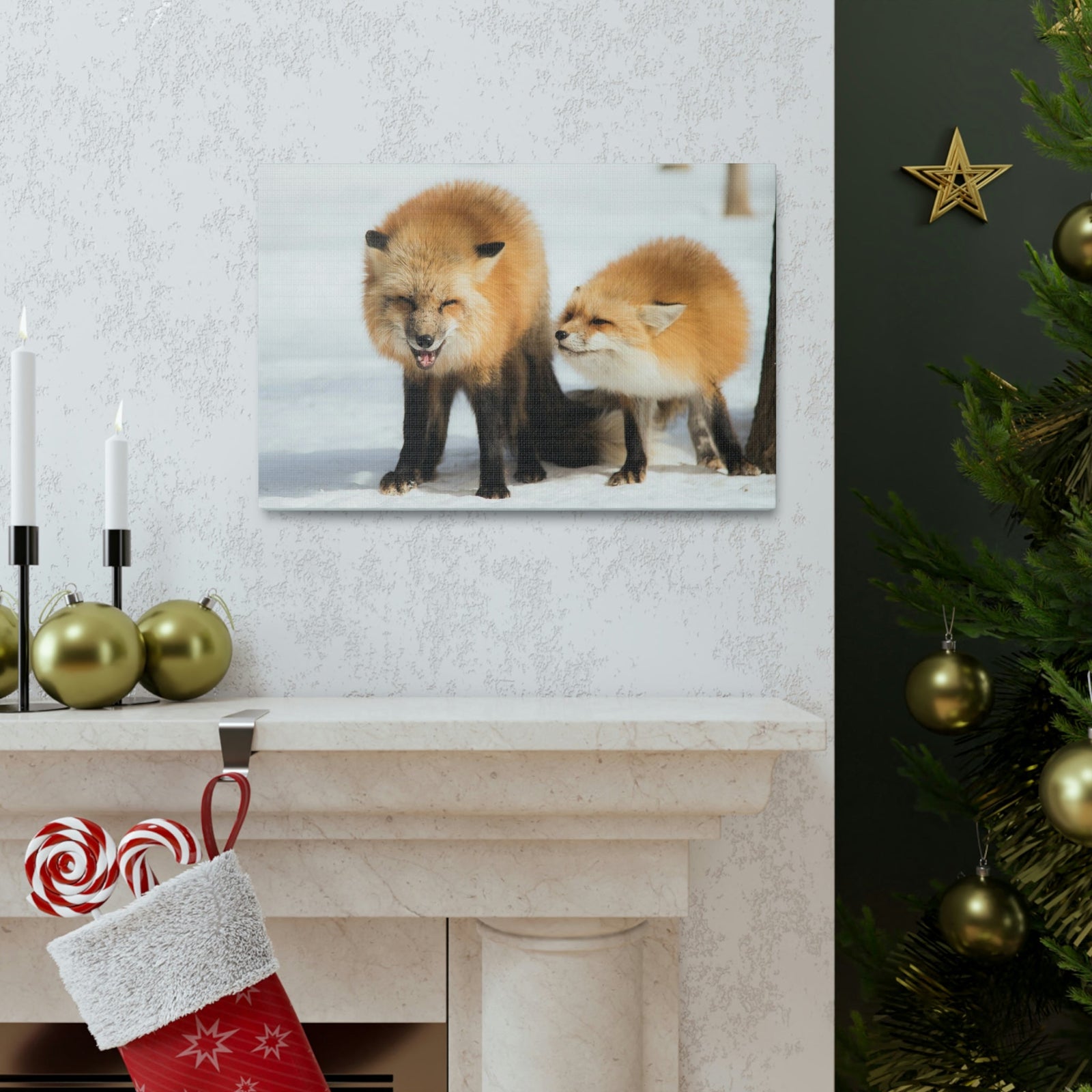 Scripture Walls Snow Fox Couple Snow Fox Couple Print Animal Wall Art Wildlife Canvas Prints Wall Art Ready to Hang Unframed-Express Your Love Gifts