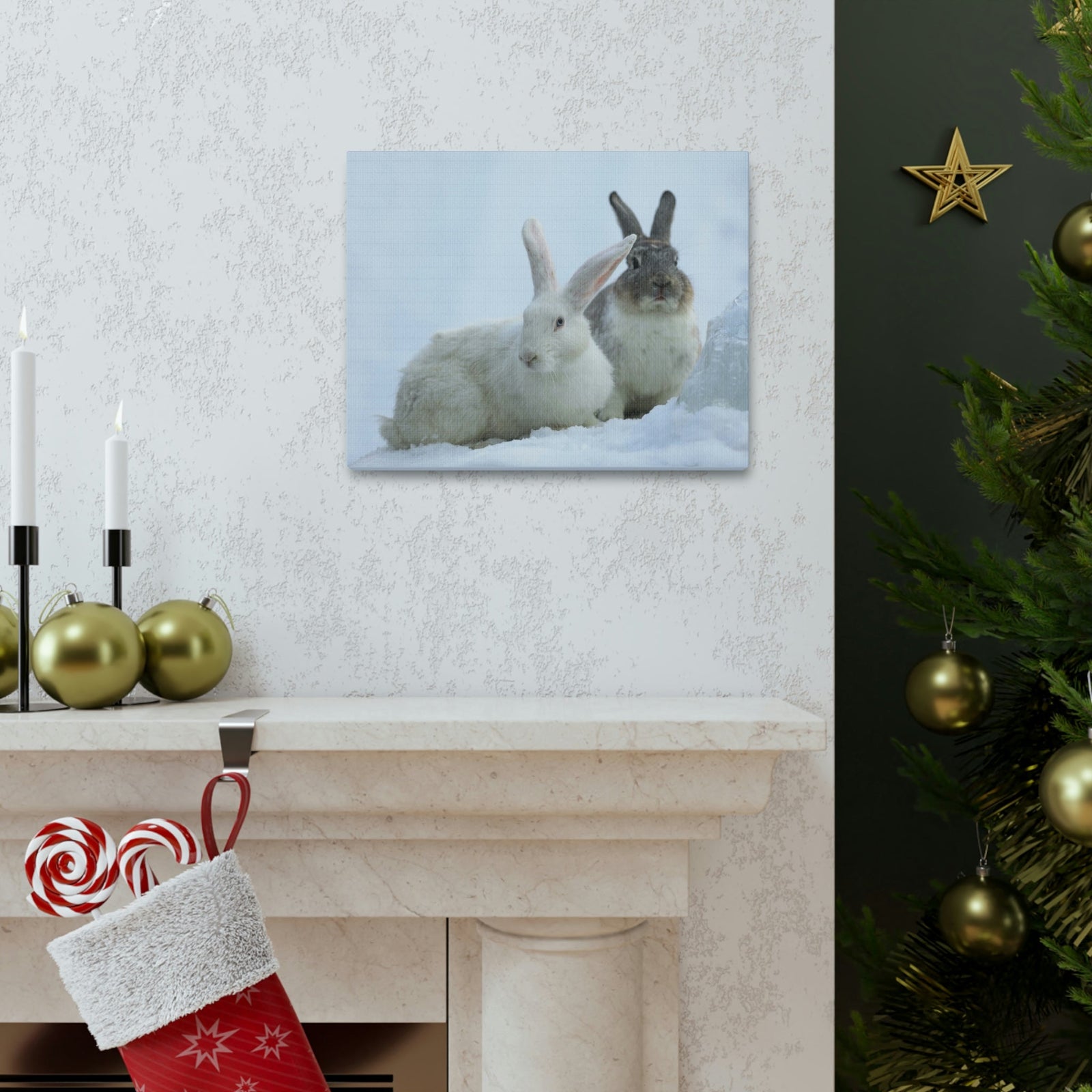 Scripture Walls Snow Hare Couple Snow Hare Couple Print Animal Wall Art Wildlife Canvas Prints Wall Art Ready to Hang Unframed-Express Your Love Gifts