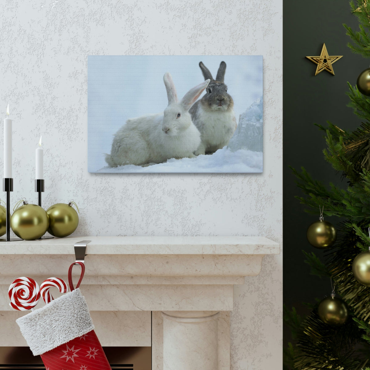 Scripture Walls Snow Hare Couple Snow Hare Couple Print Animal Wall Art Wildlife Canvas Prints Wall Art Ready to Hang Unframed-Express Your Love Gifts