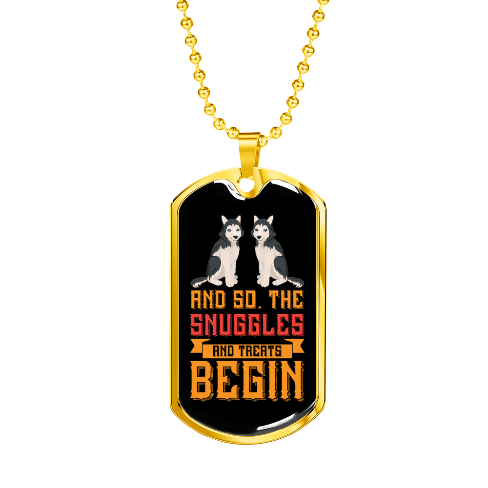 Snuggles and Treats Orange Necklace Stainless Steel or 18k Gold Dog Tag 24" Chain-Express Your Love Gifts