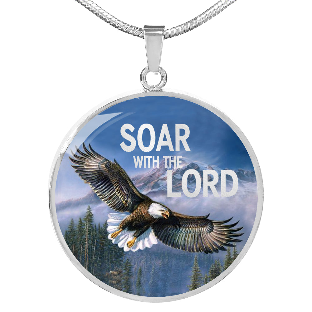 Soar With The Lord Circle Pendant Stainless Steel or 18k Gold 18-22"-Express Your Love Gifts