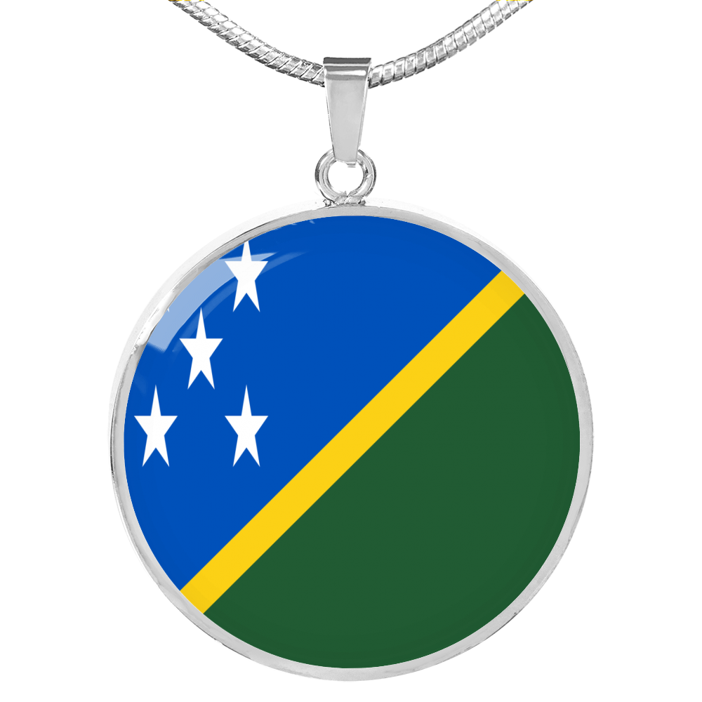 Solomon Island Flag Necklace Circle Pendant Stainless Steel or 18k Gold 18-22"-Express Your Love Gifts