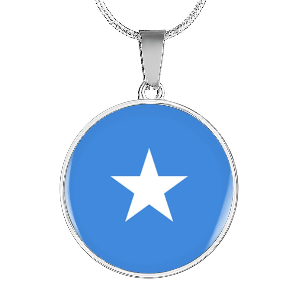 Somalia Flag Necklace Circle Pendant Stainless Steel or 18k Gold 18-22"-Express Your Love Gifts