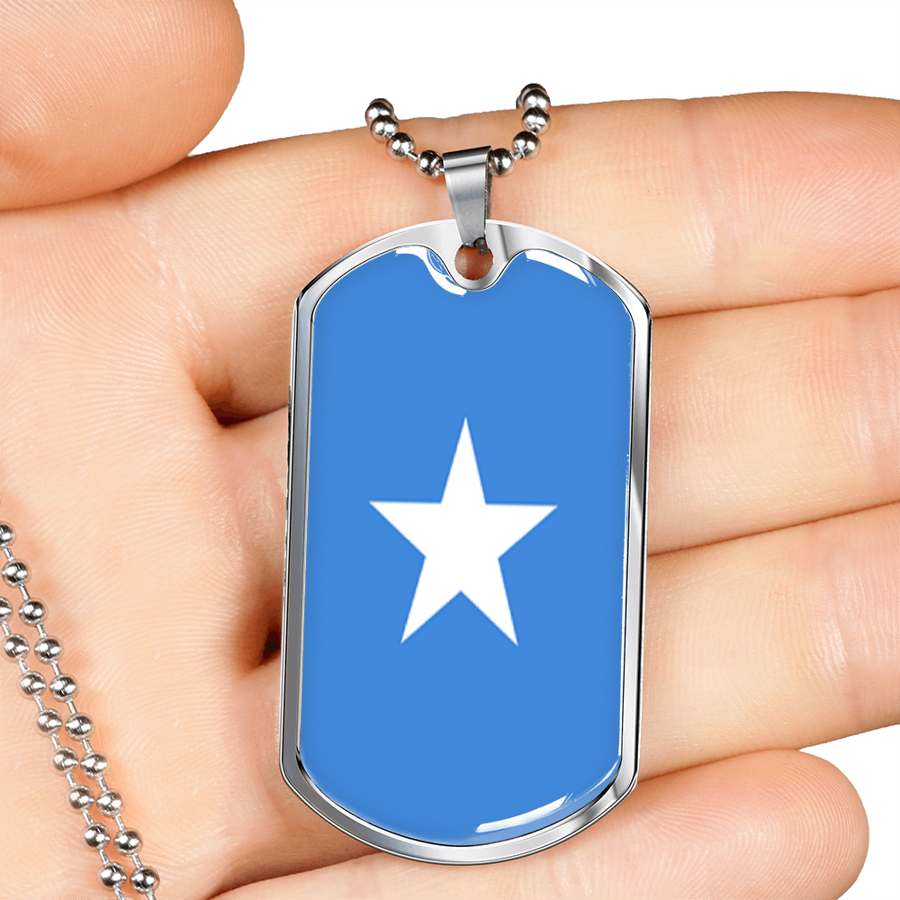 Somalia Flag Necklace Stainless Steel or 18k Gold Dog Tag 24" Chain-Express Your Love Gifts