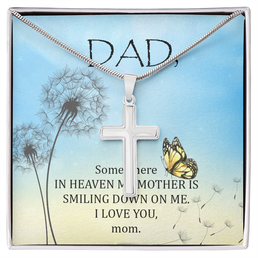 Somewhere in Heaven Dad Memorial Gift Dad Memorial Cross Necklace Sympathy Gift Loss of Father Condolence Message Card-Express Your Love Gifts