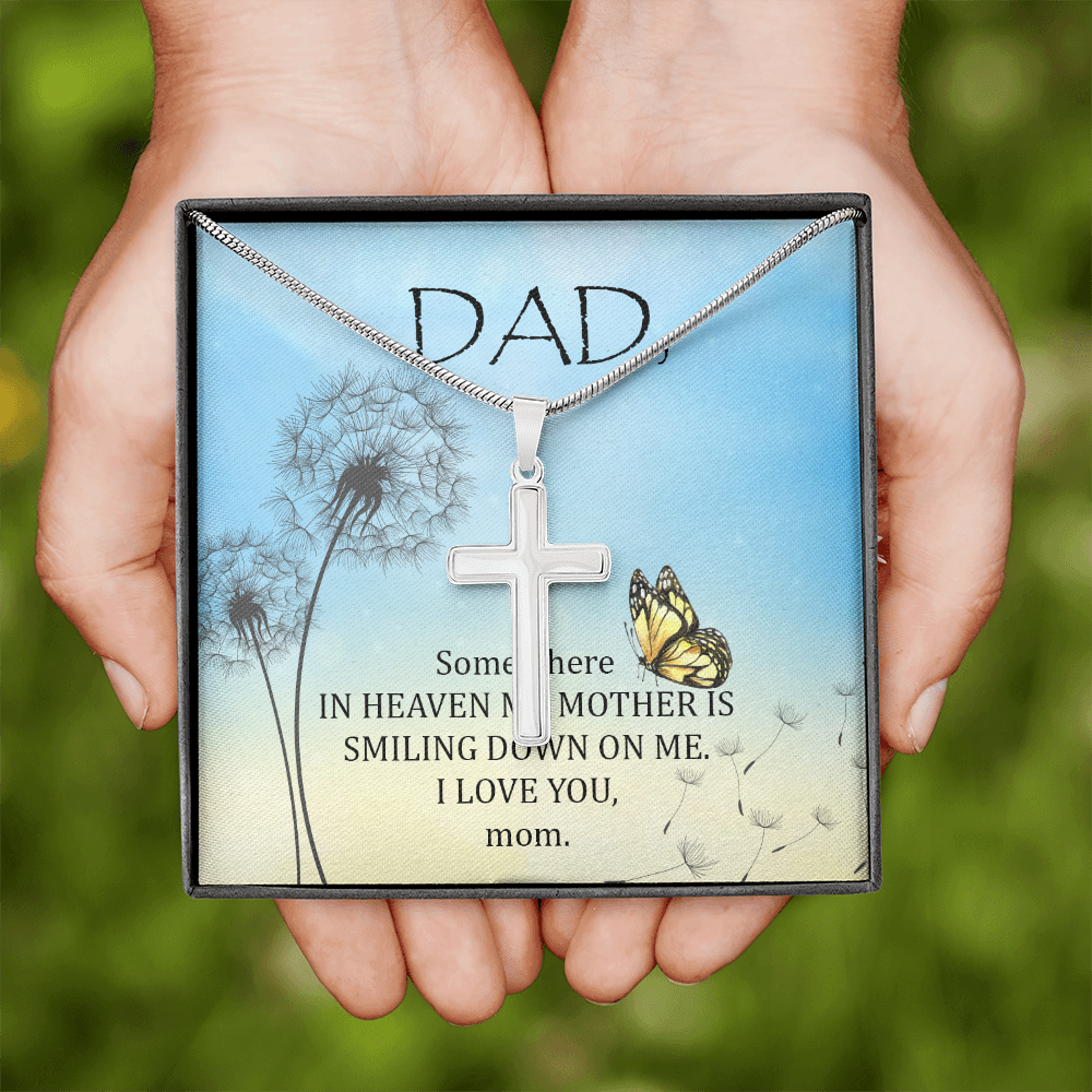 Somewhere in Heaven Dad Memorial Gift Dad Memorial Cross Necklace Sympathy Gift Loss of Father Condolence Message Card-Express Your Love Gifts