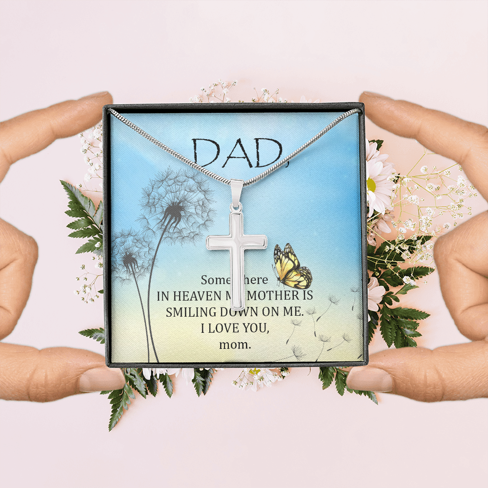 Somewhere in Heaven Dad Memorial Gift Dad Memorial Cross Necklace Sympathy Gift Loss of Father Condolence Message Card-Express Your Love Gifts
