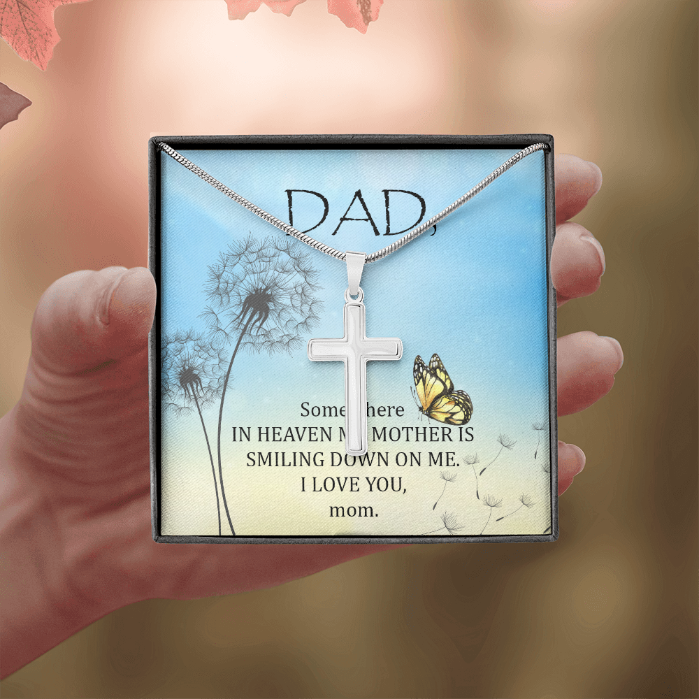 Somewhere in Heaven Dad Memorial Gift Dad Memorial Cross Necklace Sympathy Gift Loss of Father Condolence Message Card-Express Your Love Gifts