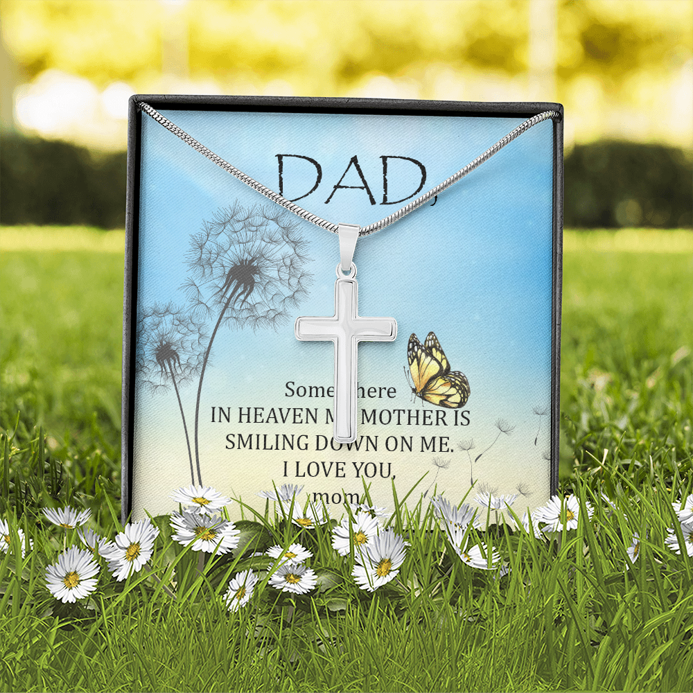 Somewhere in Heaven Dad Memorial Gift Dad Memorial Cross Necklace Sympathy Gift Loss of Father Condolence Message Card-Express Your Love Gifts