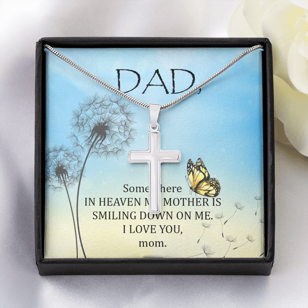 Somewhere in Heaven Dad Memorial Gift Dad Memorial Cross Necklace Sympathy Gift Loss of Father Condolence Message Card-Express Your Love Gifts