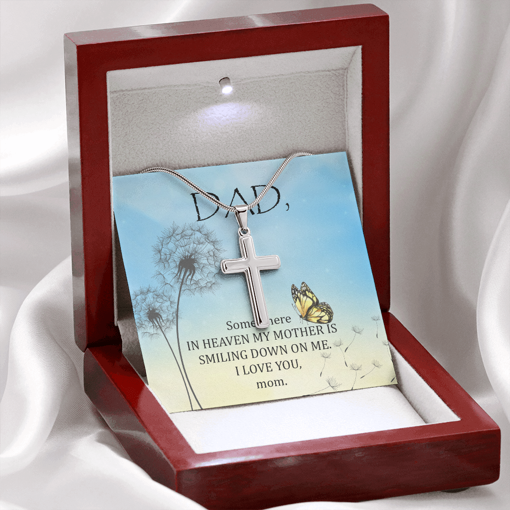 Somewhere in Heaven Dad Memorial Gift Dad Memorial Cross Necklace Sympathy Gift Loss of Father Condolence Message Card-Express Your Love Gifts