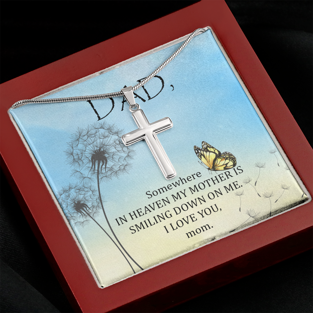 Somewhere in Heaven Dad Memorial Gift Dad Memorial Cross Necklace Sympathy Gift Loss of Father Condolence Message Card-Express Your Love Gifts