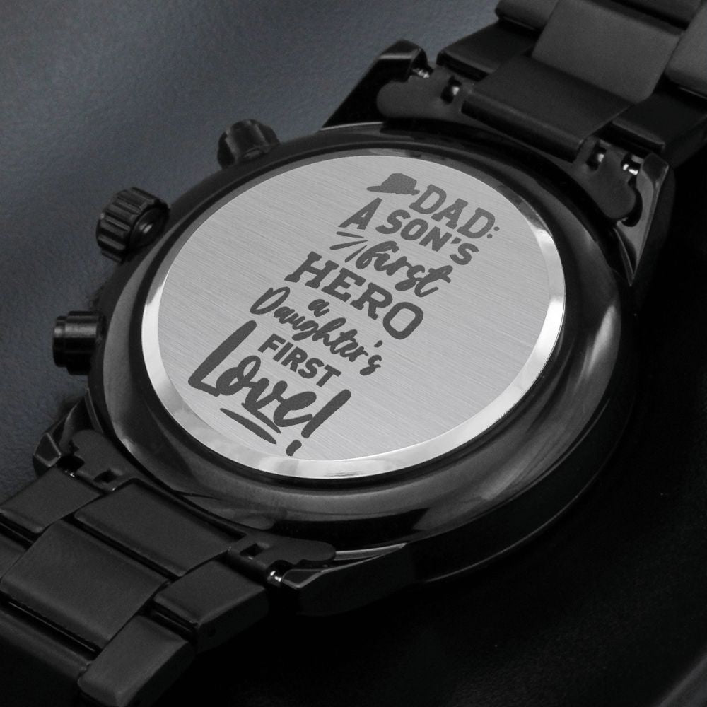 Son's First Hero Engraved Multifunction Analog Stainless Steel Chronograph Men's Watch W Copper Dial-Express Your Love Gifts