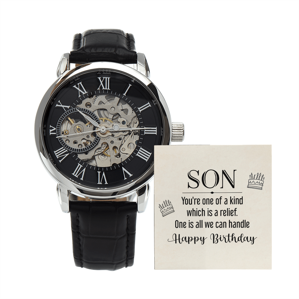 Son You're One of a Kind Men's Openwork Watch With Mahogany Box-Express Your Love Gifts