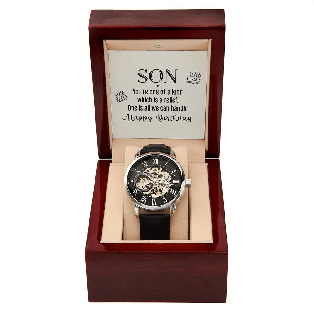 Son You're One of a Kind Men's Openwork Watch With Mahogany Box-Express Your Love Gifts