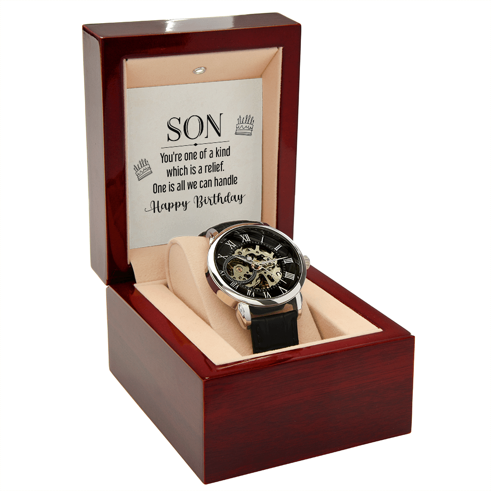 Son You're One of a Kind Men's Openwork Watch With Mahogany Box-Express Your Love Gifts
