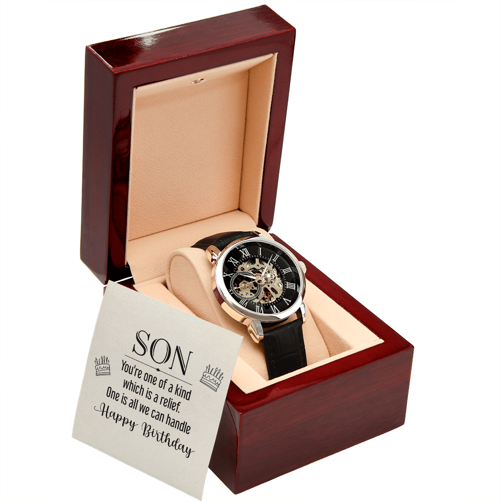 Son You're One of a Kind Men's Openwork Watch With Mahogany Box-Express Your Love Gifts