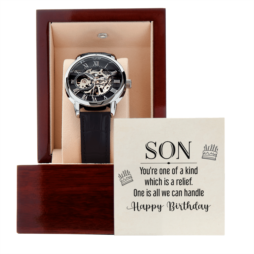 Son You're One of a Kind Men's Openwork Watch With Mahogany Box-Express Your Love Gifts