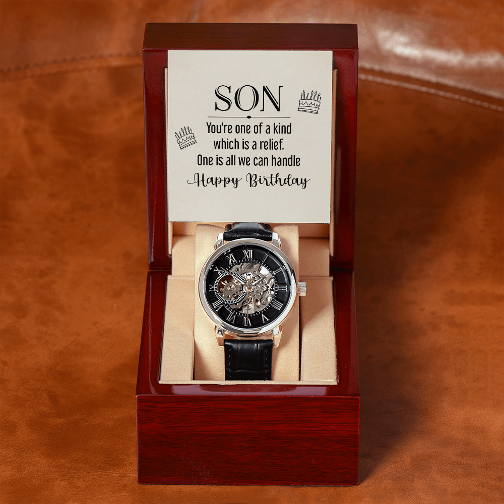 Son You're One of a Kind Men's Openwork Watch With Mahogany Box-Express Your Love Gifts