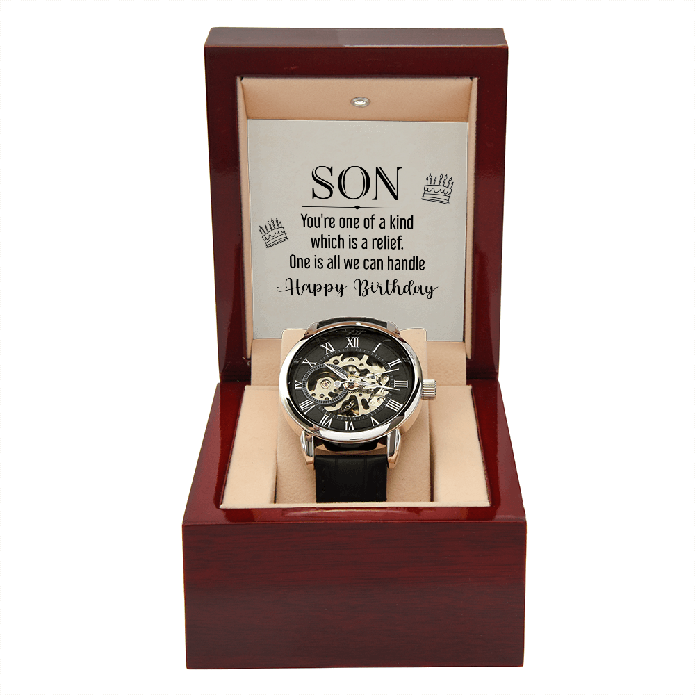 Son You're One of a Kind Men's Openwork Watch With Mahogany Box-Express Your Love Gifts