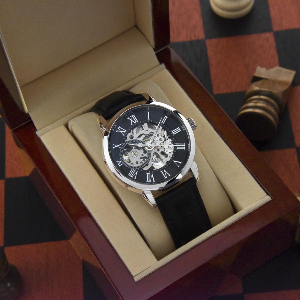Son You're One of a Kind Men's Openwork Watch With Message Card in Mahogany Box-Express Your Love Gifts
