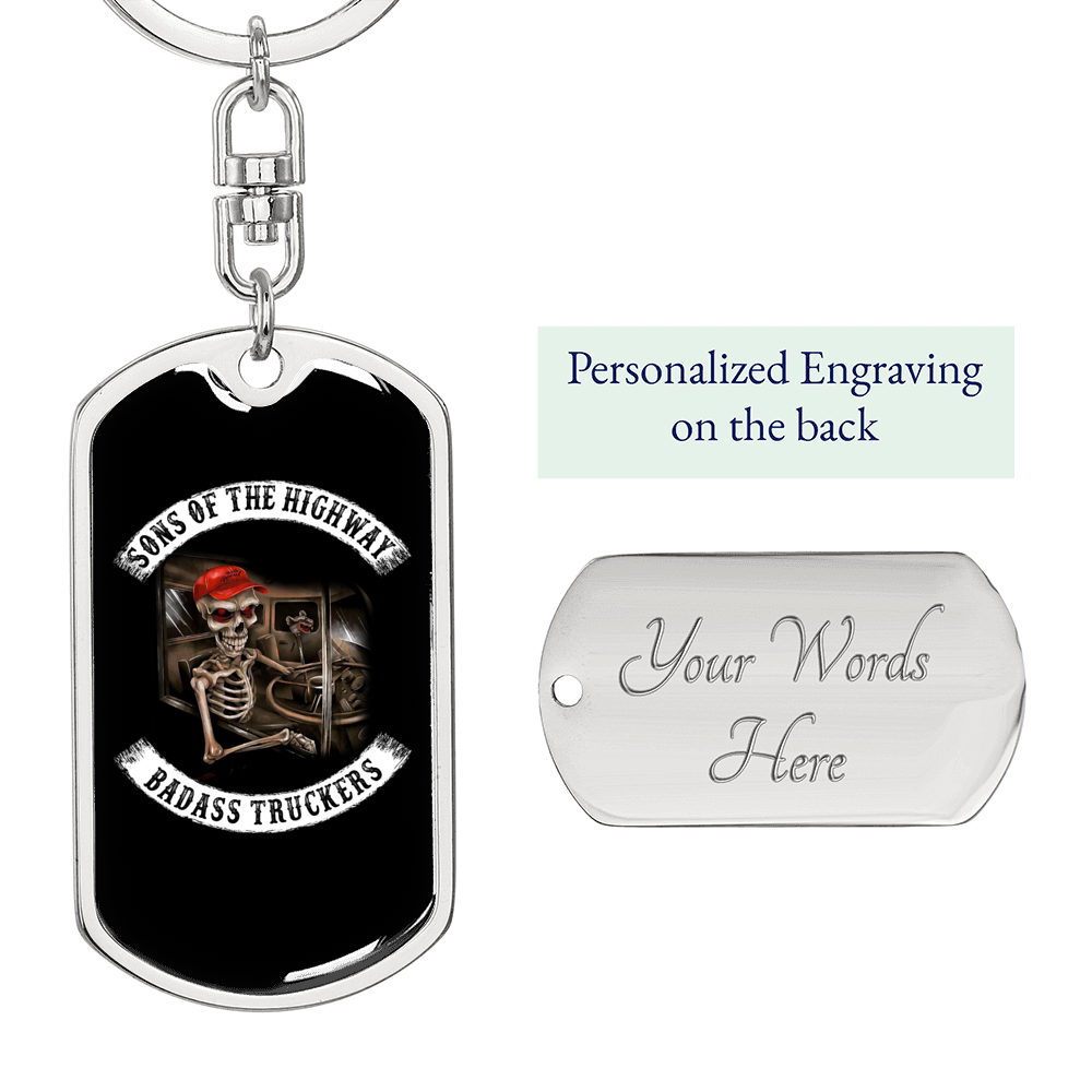Sons Of The Highway Swivel Keychain Dog Tag Stainless Steel or 18k Gold-Express Your Love Gifts