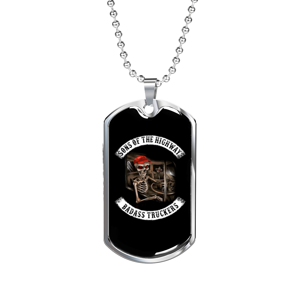 Sons Of The Highway Trucker Dog Tag Stainless Steel or 18k Gold 24" Chain-Express Your Love Gifts