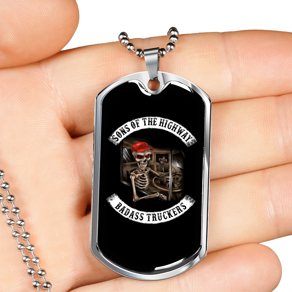 Sons Of The Highway Trucker Dog Tag Stainless Steel or 18k Gold 24" Chain-Express Your Love Gifts