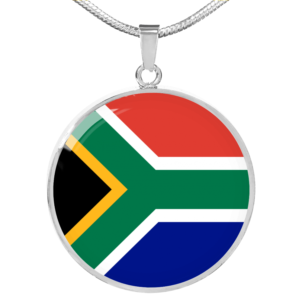 South Africa Flag Necklace Circle Pendant Stainless Steel or 18k Gold 18-22"-Express Your Love Gifts