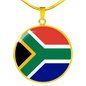 South Africa Flag Necklace Circle Pendant Stainless Steel or 18k Gold 18-22"-Express Your Love Gifts