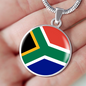 South Africa Flag Necklace Circle Pendant Stainless Steel or 18k Gold 18-22"-Express Your Love Gifts