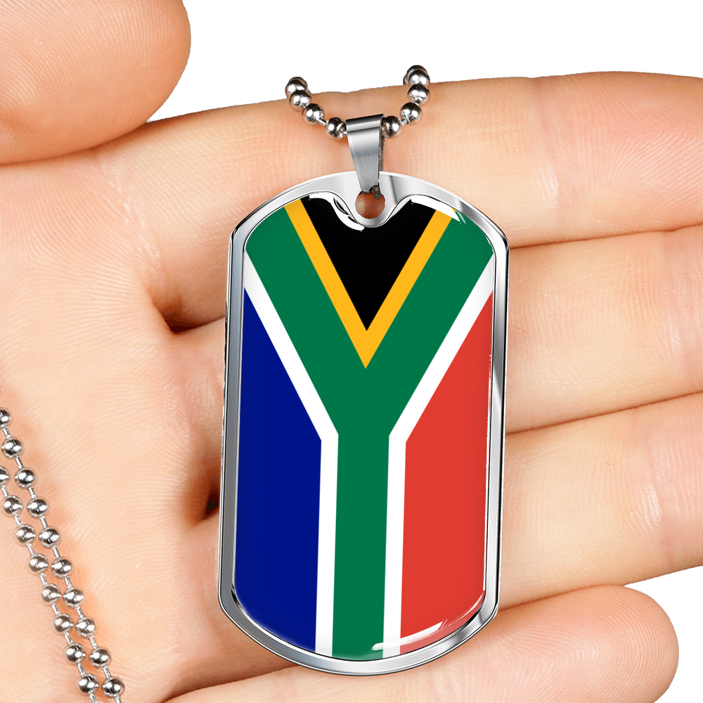 South Africa Flag Necklace Stainless Steel or 18k Gold Dog Tag 24" Chain-Express Your Love Gifts