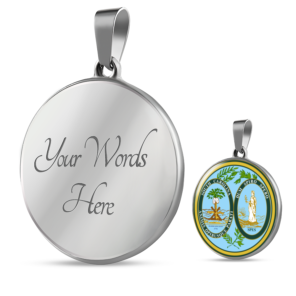 South Carolina State Seal Necklace Circle Pendant Stainless Steel or 18k Gold 18-22"-Express Your Love Gifts