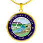 South Dakota State Seal Necklace Circle Pendant Stainless Steel or 18k Gold 18-22"-Express Your Love Gifts