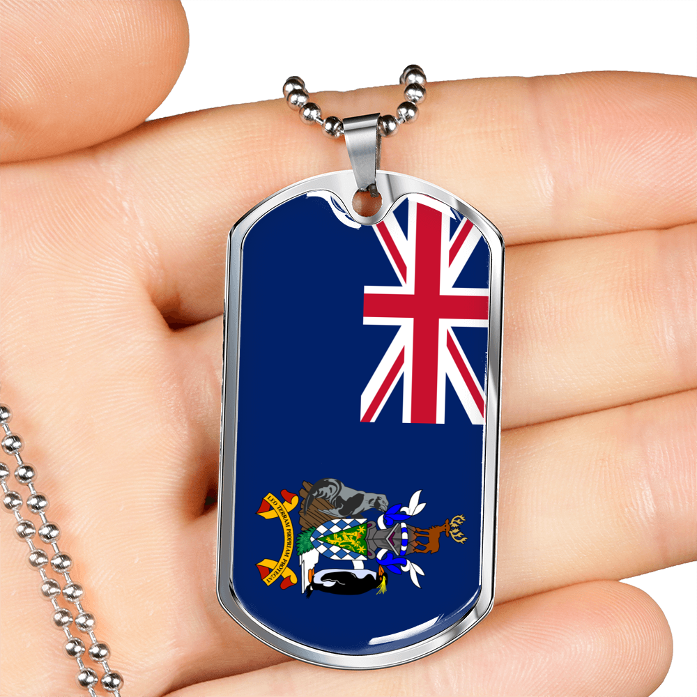 South Georgia Flag Necklace Stainless Steel or 18k Gold Dog Tag 24" Chain-Express Your Love Gifts