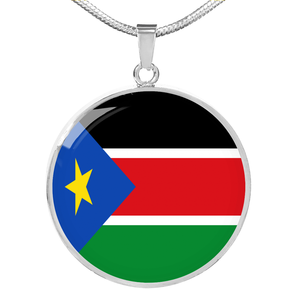 South Sudan Flag Necklace Circle Pendant Stainless Steel or 18k Gold 18-22"-Express Your Love Gifts