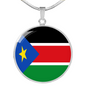 South Sudan Flag Necklace Circle Pendant Stainless Steel or 18k Gold 18-22"-Express Your Love Gifts